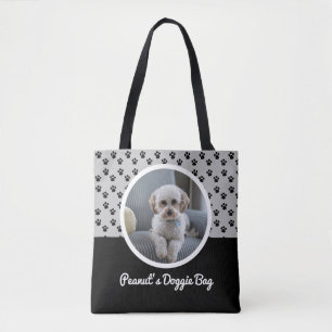 Schattigee Doggie foto en zwart-wit Paw Pattern Draagtas