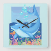 Schattigee Dolfijn Bubbels Zee Leven Vierkante Klok (Voorkant)