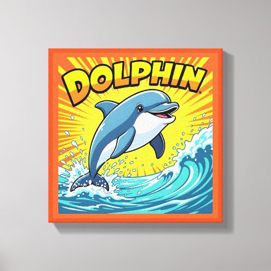 Schattigee dolfijn springt uit de oceaan canvas afdruk (Voorkant)