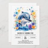 Schattigee Dolfijn Waterverf Avontuur Verjaardag Kaart (Voorkant / Achterkant)