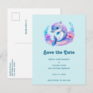 Schattigee Dolfijn Zee Creature Wedding Aankondigingskaart