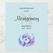 Schattigee Dolfijn Zee Creature Wine Making Wijn Etiket (Enkel label)