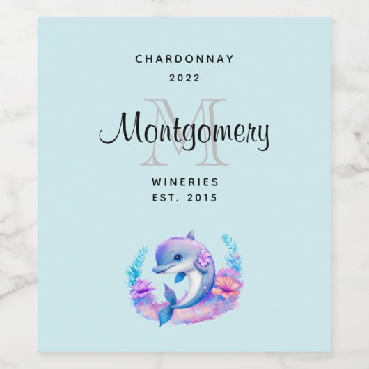 Schattigee Dolfijn Zee Creature Wine Making Wijn Etiket (Enkel label)