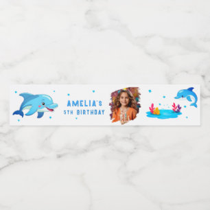 Schattigee Dolfijn Zee Dieren Foto Verjaardagsfees Waterfles Etiket