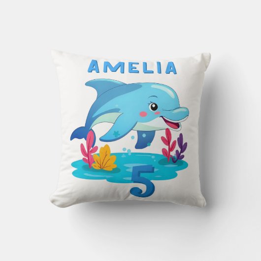 Schattigee Dolfijn Zee Dieren Naam Verjaardag Kussen (Voorkant)