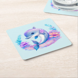 Schattigee dolfijn Zee schepsel Vierkante Kartonnen Onderzetter