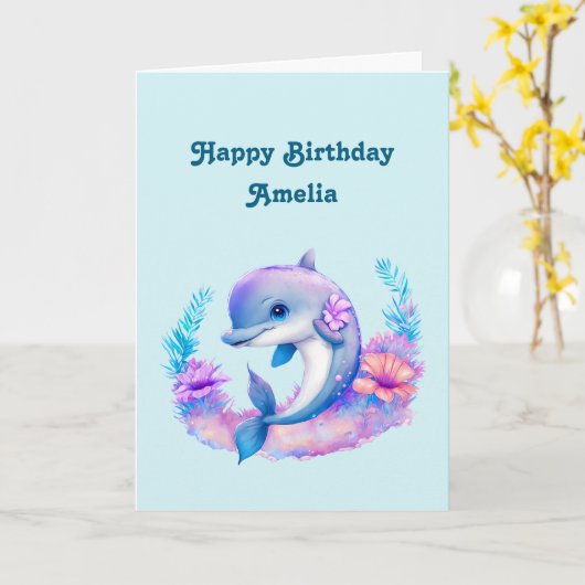 Schattigee Dolfijn Zee Verjaardag Kaart (Gele Bloem)
