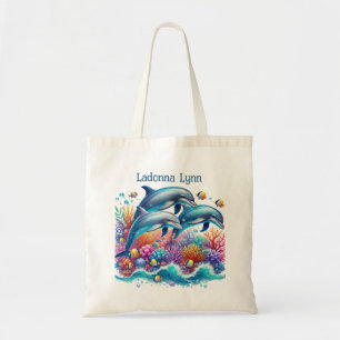 Schattigee dolfijnenliefhebbers voegen naam toe tote bag