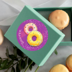 Schattigee Donut Acht Paarse sprenkels Ronde Sticker