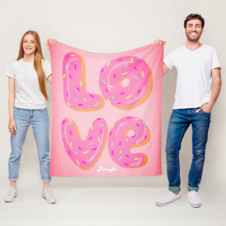 Schattigee donut liefhebber cartoon liefde roze ge fleece deken