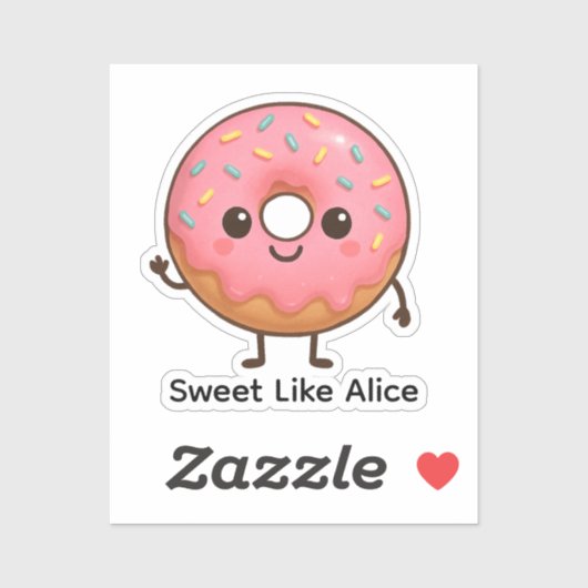 Schattigee Donut Sticker – gepersonaliseerde naam  (Vel)