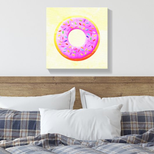 Schattigee donut tekening met sprinkles canvas afdruk (Insitu (Slaapkamer))