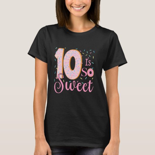 Schattigee donut themafeest 10th Bday 10 is zo lie T-shirt (Voorkant)
