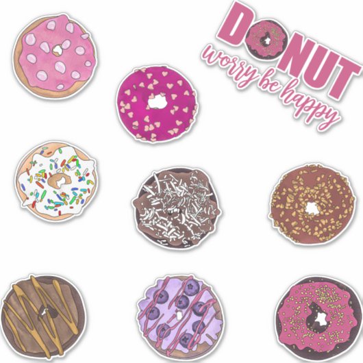 Schattigee Donuts Waterverf Illustraties Sticker (Voorkant)