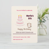 Schattigee donzige kat met verjaardagstaart kaart (Staand voorkant)