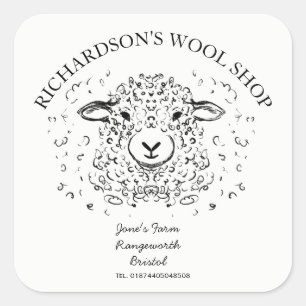 Schattigee Doodle Lamb Illustration – Wool & Yarn  Vierkante Sticker