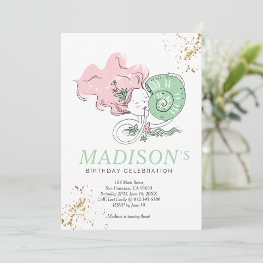 Schattigee Doodle Mermaid Faux Gold verjaardagsuit Kaart (Staand voorkant)