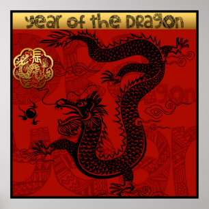 Schattigee Draak Chinees Nieuwjaar Zodiac Verjaard Poster