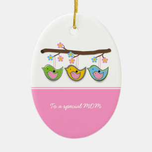 Schattigee drachtige vogeltjes bloemen Moederdag Keramisch Ornament