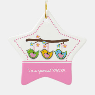 Schattigee drachtige vogeltjes bloemen Moederdag Keramisch Ornament