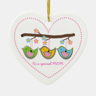 Schattigee drachtige vogeltjes bloemen Moederdag Keramisch Ornament