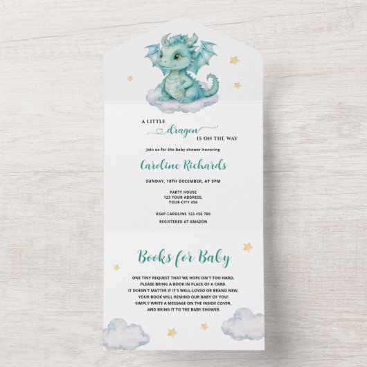 Schattigee Dragon Books voor Baby All In One Uitnodiging (Binnen)