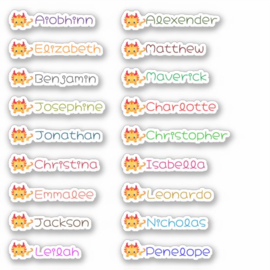 Schattigee Dragon Custom Meerdere Namen Stickers (Voorkant)