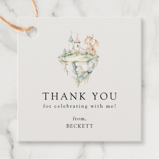 Schattigee Dragon Theme Verjaardagsfeestje Dank u Bedankjes Labels (Voorkant)