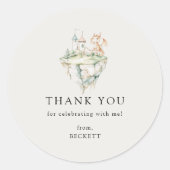 Schattigee Dragon Theme Verjaardagsfeestje Dank u Ronde Sticker (Voorkant)