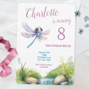 Schattigee Dragonfly Waterverf Meisje Verjaardag Kaart