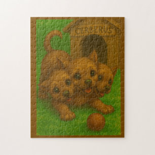 Schattigee driekoppige puppy-eyed Cerberus Fantasy Legpuzzel