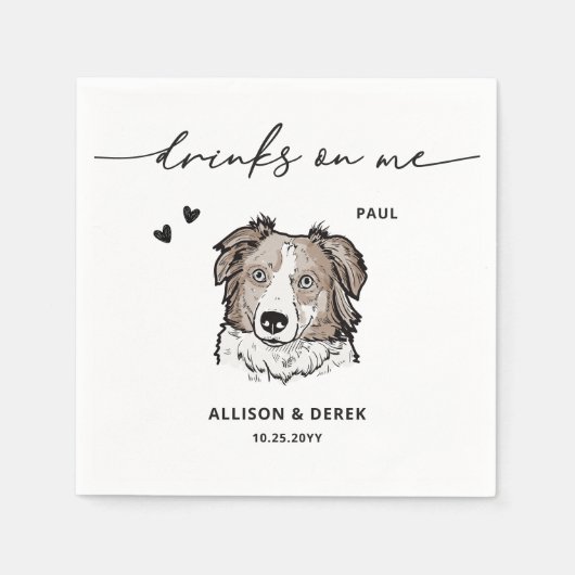 Schattigee Drinken op Me Border Collie Dog Bruilof Servet (Voorkant)