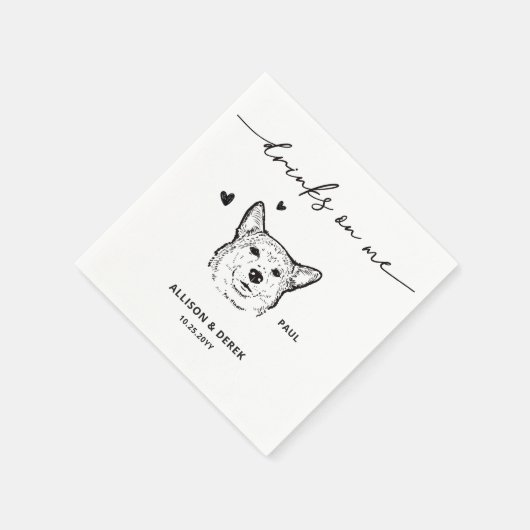 Schattigee Drinken op mij Pet Drawing Dog Sketch B Servet (Hoek)