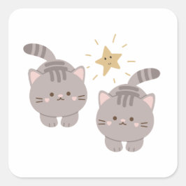 Schattigee dubbele katten vierkante sticker