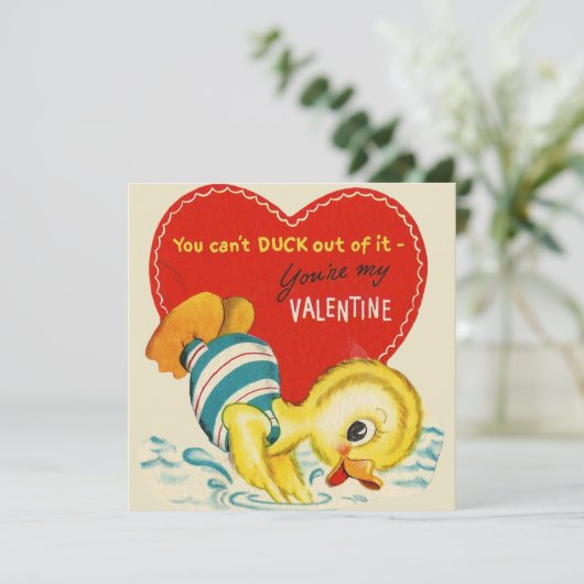 Schattigee  Duck Custom Retro Valentijnsdag Feestdagenkaart (Staand voorkant)