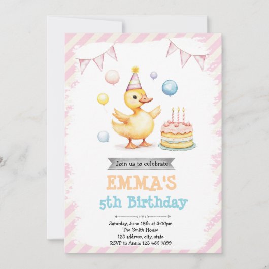 Schattigee Duck verjaardagsuitnodiging Kaart (Voorkant)