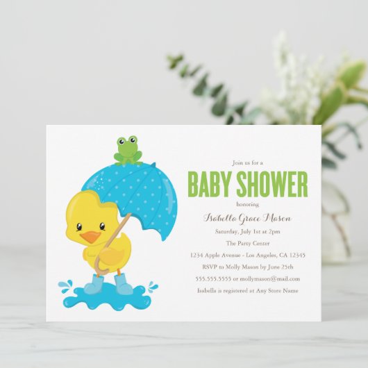 Schattigee Duckie Baby shower Uitnodiging (Staand voorkant)