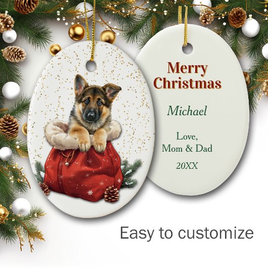 Schattigee Duitse Herder Puppy Kerstcadeau Tas Keramisch Ornament