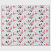 Schattigee Duivenvogels Zwart Grijs Roze Bloemen Cadeaupapier (Vlak)