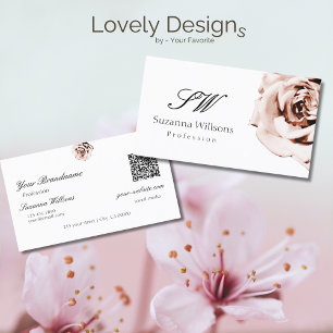 Schattigee Dusty Pink Rose Plain Witte Initialen Q Visitekaartje
