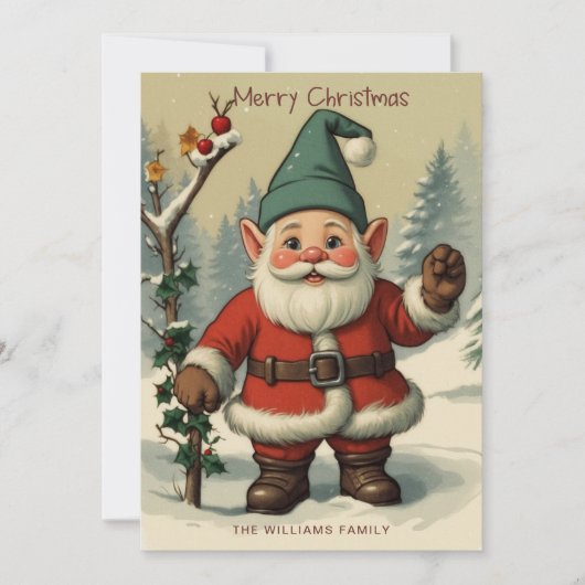 Schattigee Dwerg Santa in Sneeuw Kerstmis Vakantie Feestdagenkaart (Voorkant)
