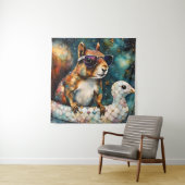 Schattigee eekhoorn geniet van een Float Trip Wandkleed (In situ)