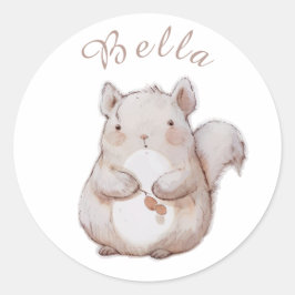 Schattigee eekhoorn, gepersonaliseerde baby bodysu ronde sticker