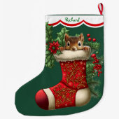 Schattigee eekhoorn gluren grote kerstsok (Achterkant)