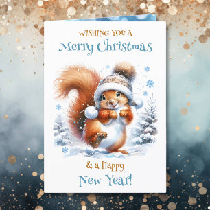 Schattigee eekhoorn in de sneeuw gepersonaliseerde feestdagen kaart