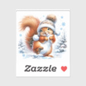 Schattigee eekhoorn in de sneeuwkerst sticker (Vel)