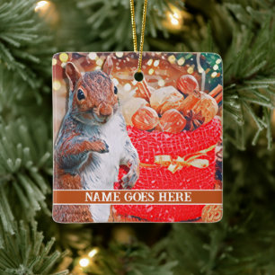 Schattigee eekhoorn kerstnoten keramisch ornament