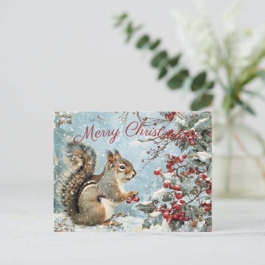 Schattigee eekhoorn winterkerst feestdagenkaart (Staand voorkant)