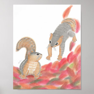 Schattigee Eekhoorns Gevallen verlaat Nursery Art Poster