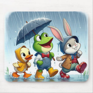 Schattigee eend, kikker, konijn in de regen muismat